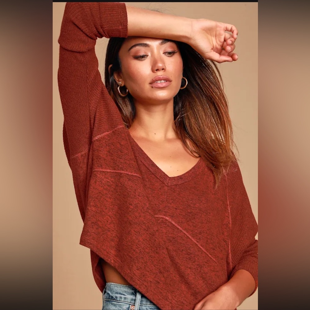 Effortlessly Sexy Cozy Ribbed Rust Orange Sweater Top